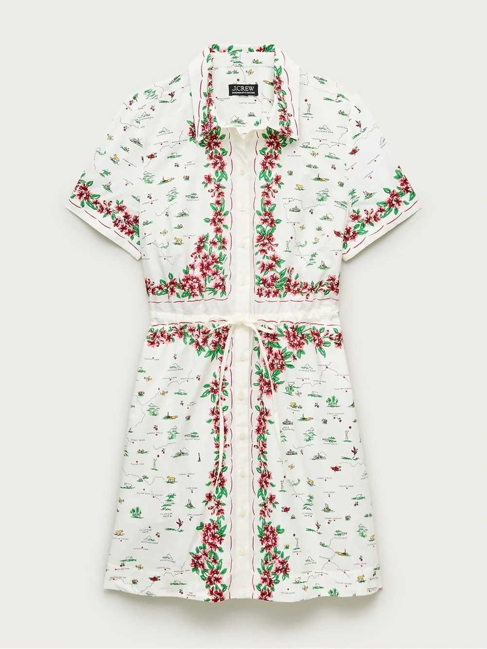 NWT J Crew Cerise mini shirt-dress in map-print cotton poplin